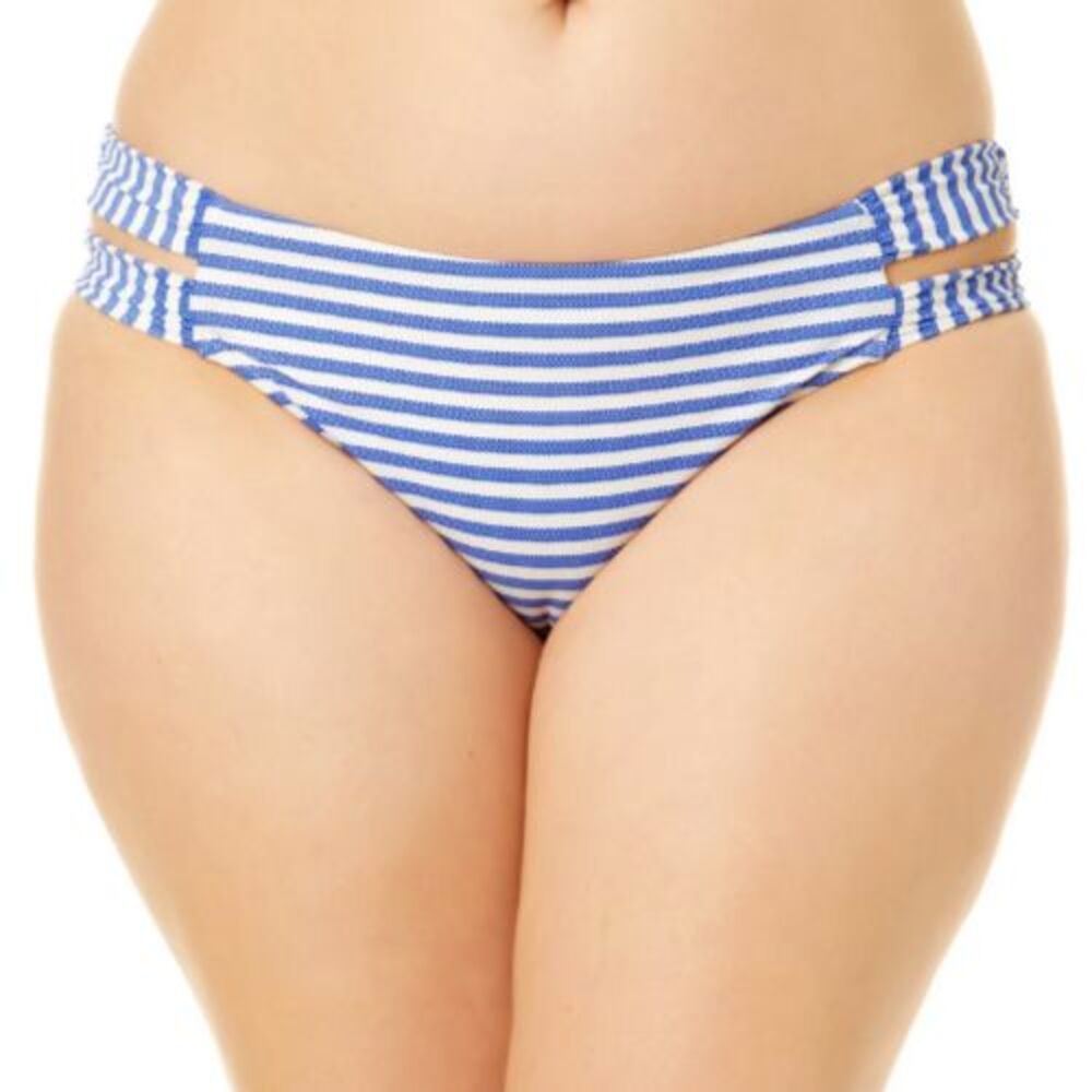 Time And Tru Women's Mid Rise Blue & White Striped Bikini Bottoms Plus Size 3X